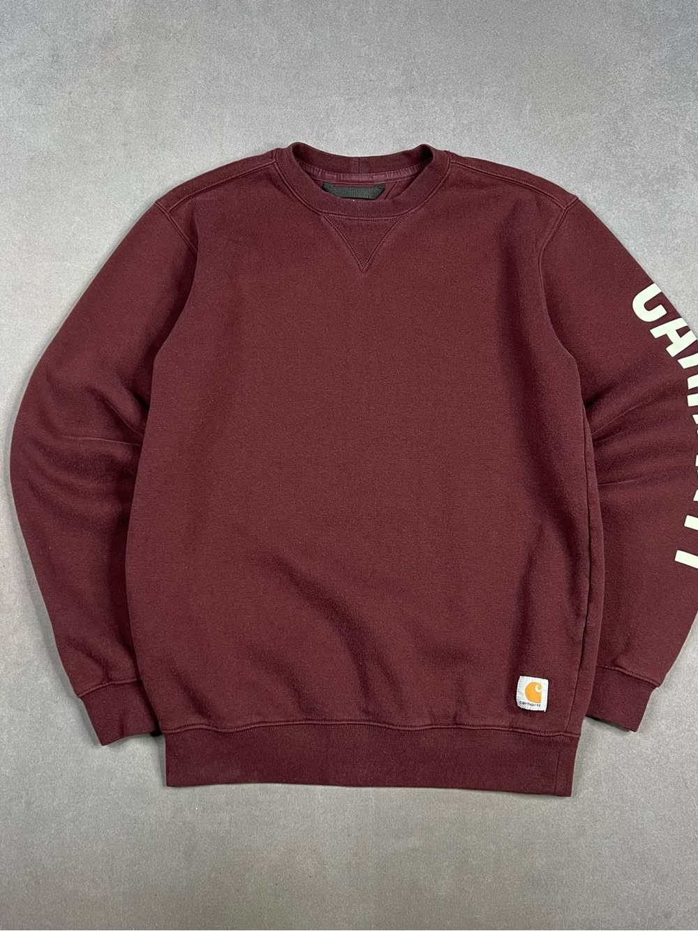 Carhartt Men's Crewneck Sweatshirt in Deep Maroon with Sleeve Branding